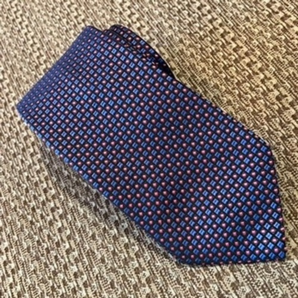 Hugo Boss Mens Silk Tie Blue Pink Geometric Square Office Italy 59x‎ 3 3/8